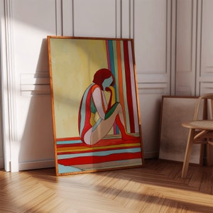 Póster de arte de línea roja, impresión de pared de los años 70, arte de pared rojo, impresión de moda, póster de mujer, arte psicodélico, impresión retro, póster preppy, arte de moda