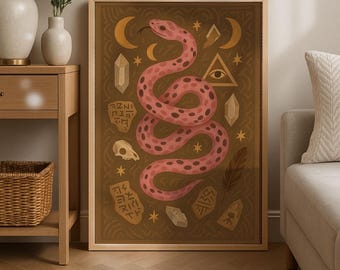 Pink Serpent Mystical Art Print: Witchy Boho Home Decor