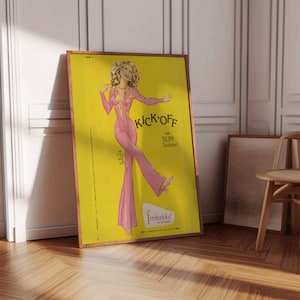 Póster de revista retro, impresión de pared de los años 70, póster amarillo y rosa, póster estético, póster de habitación de niña, impresión retro, arte de pared psicodélico, ARTE DIGITAL