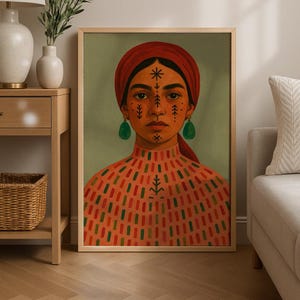 Mystic Kurdish Woman Portrait – Deq Tattoo Art Print, Middle Eastern Cultural Wall Decor, Ethnic Feminine Poster, Vintage Folk Aesthetic