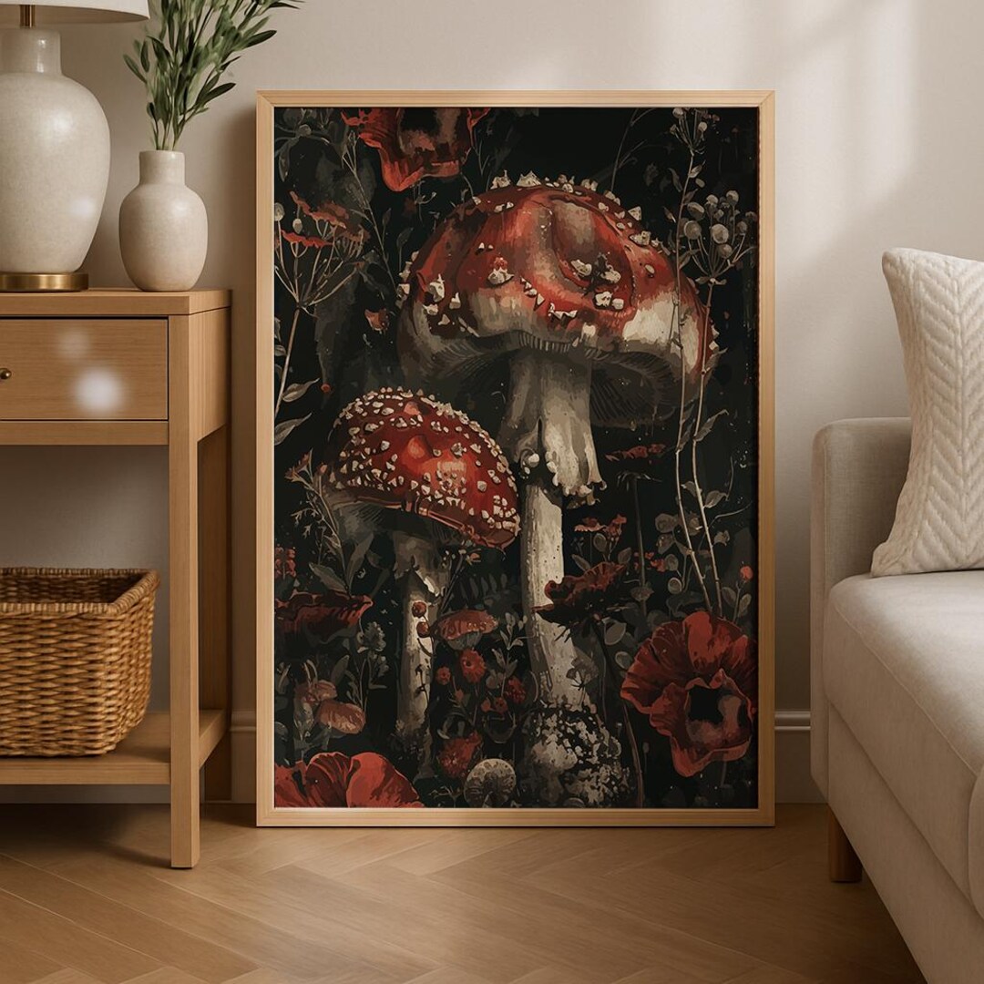 Dark Cottagecore | Mushroom Print | Moody Blooms | Host Gift | Wall Art ...
