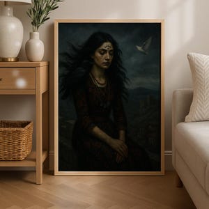 Gothic Anatolian Woman Portrait Art Print: Dark Feminine Illustration