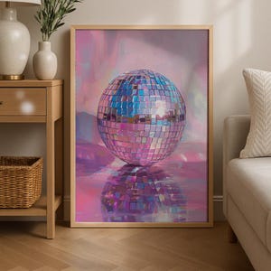 Vintage Disco Ball Poster, Pink Disco Ball, Disco Print, Aesthetic Wall Art Print, Minimalist Dancing Decor Retro Art, DIGITAL DOWNLOAD