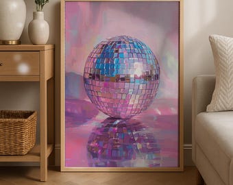 Pink Disco Ball Print, Retro Dancing Decor (Digital Download)