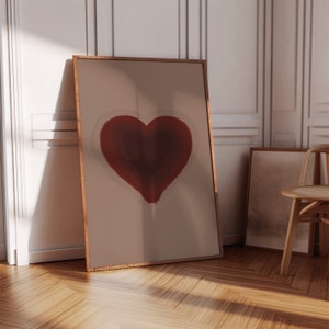 Póster de corazón, arte de pared para sala de estar, impresión retro de los años 70, decoración de pared moderna, arte de pared con corazón, impresión estética, arte de pared moderno, decoración vintage