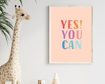 Poster per bambini "Yes You Can": decorazioni motivazionali per la cameretta dei bambini (download digitale)