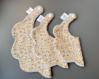 Liberty floral baby bibs, available in 3 sizes
