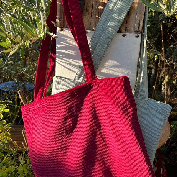 Corduroy tote bag, tote bag with clasp, college tote bag