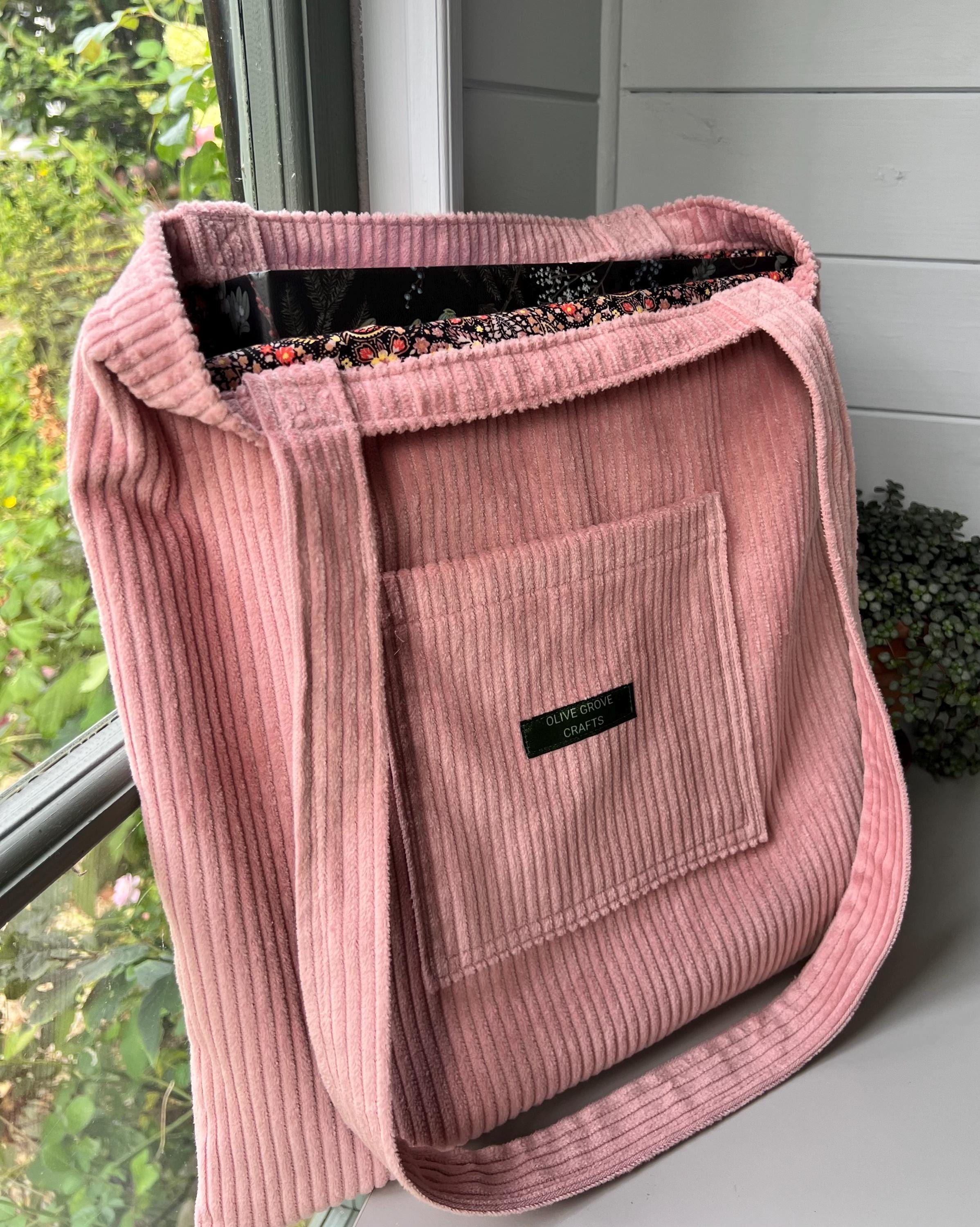 Dusky Pink Corduroy Tote Bag, College Tote Bag, Corduroy