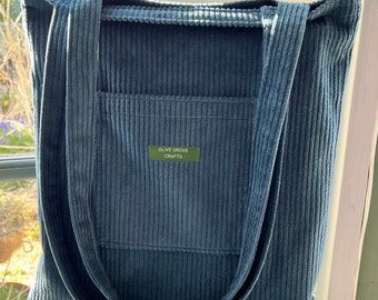 Corduroy Tote Bag: Soft Lined Shoulder Bag with Pocket