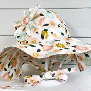 Floral Wide Brim Sun Hat: Handmade Cotton Child&#39;s Hat