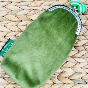 Vintage style clasp glasses case, velvet glasses case, olive green velvet glasses case, olive green glasses case, personalised glasses case