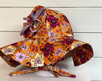 Floral Wide Brim Sun Hat: Handmade Cotton Baby & Child