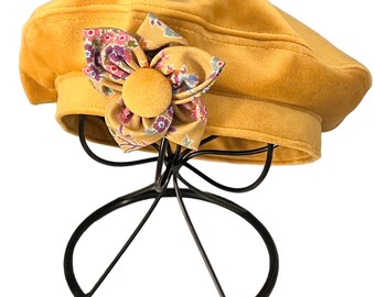 Handmade Beret or Tam in Mustard Yellow, Artisan Ladies Hats  display picture 2