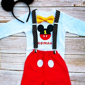 First birthday Mickey Mouse cake smash one year old boy outfit set image 4