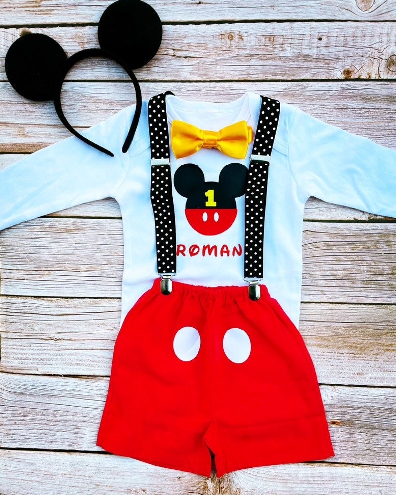 First birthday Mickey Mouse cake smash one year old boy outfit set image 4