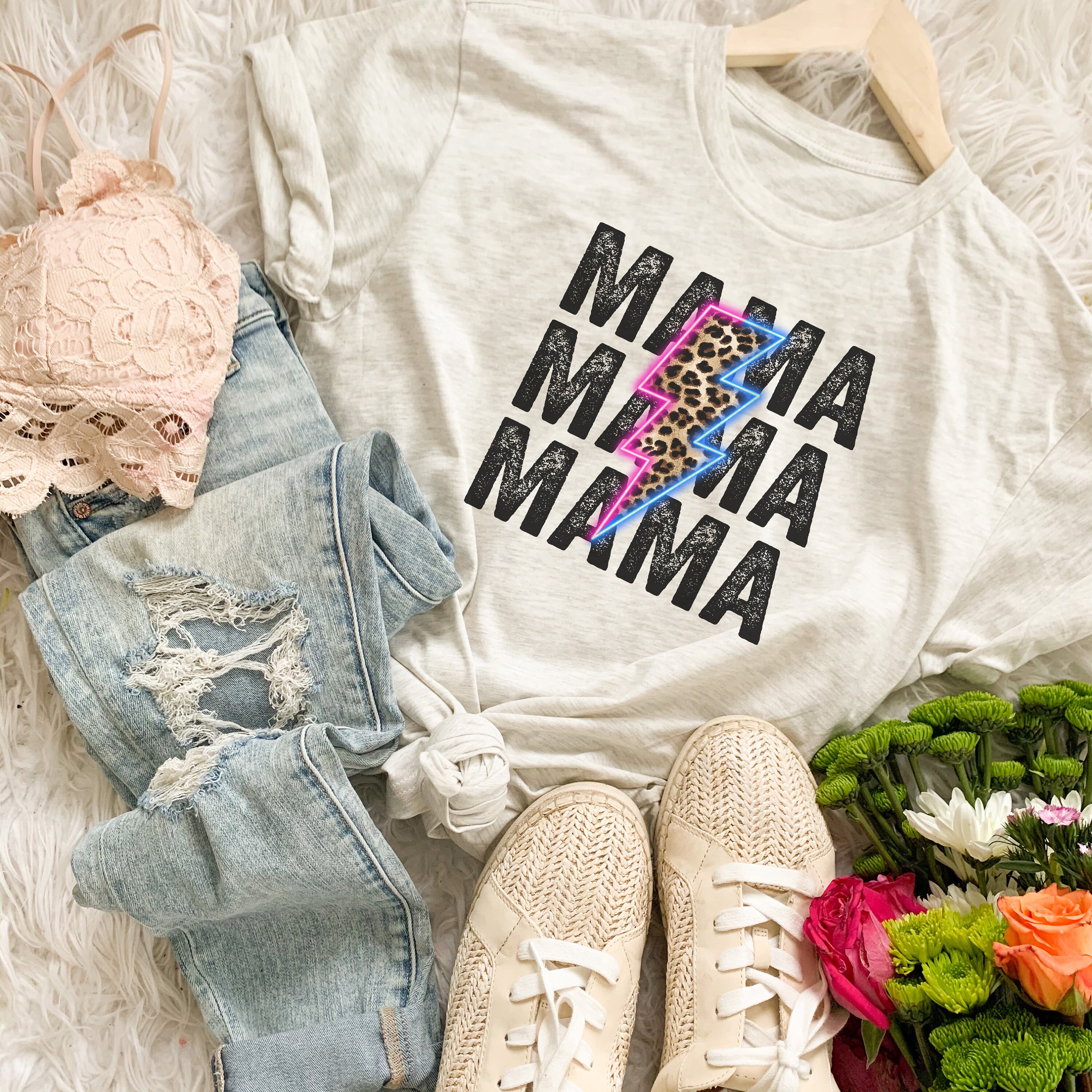 MAMA Lightning Graphic Leopard Round Neck Tee