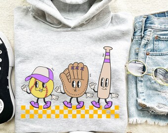 Retro Softball Sweatshirt, Game Day Baseball Sweatshirt, Softball Crewneck, Retro Softball Hoodie, Purple Softball Shirt, Game Day Shirt