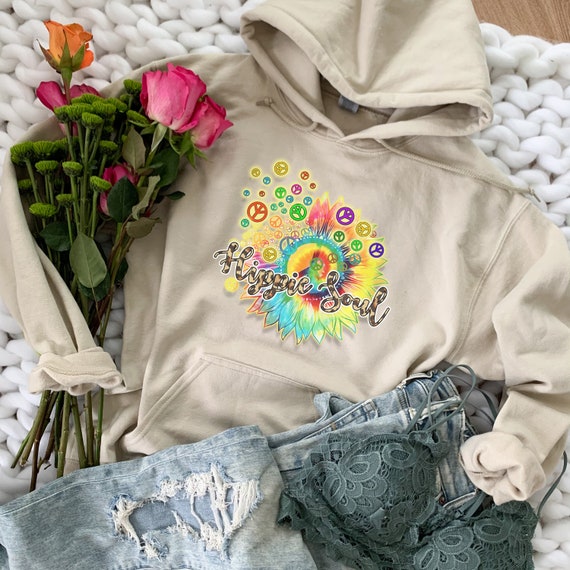 Hippie Soul Tie Dye Sunflower Sweatshirt Peace Sign Sweatshirt
