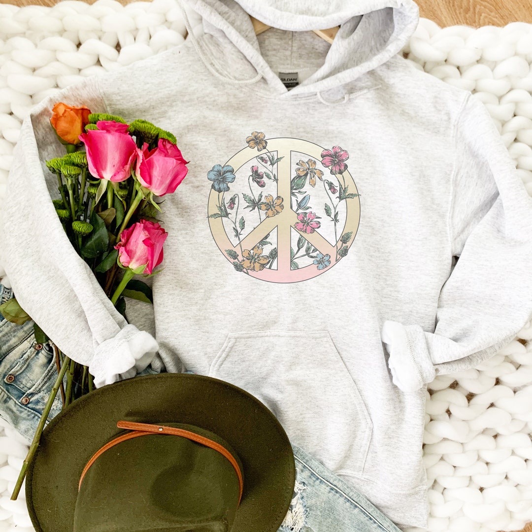 POL Floral Peace Symbol Waffle Knit Sweatshirt