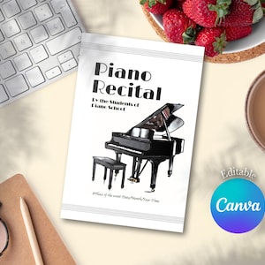 Programme de récital de piano, format lettre, aquarelle pliée en deux volets - éditable et imprimable en téléchargement numérique sur Canva