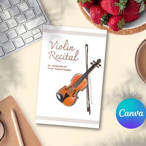 Letter Size Violin Recital Program (Painting Design) BiFold - Digital Download 11 x 8.5in (8.5 x 5.5in Folded) Editable on Canva