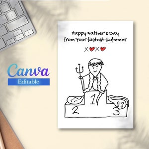 Cartão "Feliz Dia dos Pais do Seu Nadador Mais Rápido" - Download Digital 11" x 8,5" (8,5" x 5,5 pol. Dobrado) Editável no Canva