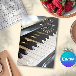 Programma di recital per pianoforte pieghevole in formato lettera - Download digitale 11" x 8,5" (8,5" x 5,5 pollici piegato) Modificabile su Canva