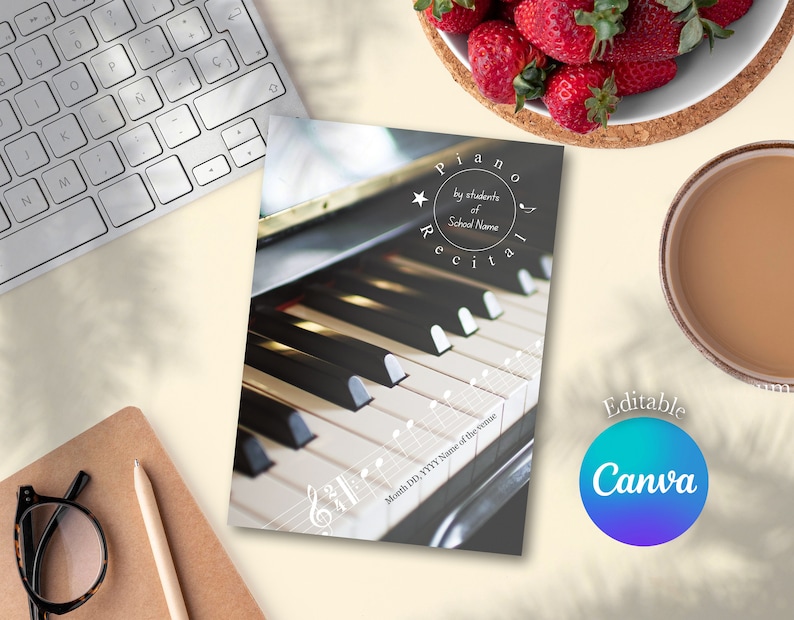 Piano Program Graphics Piano Recital Program Template: Bifold Design, Editable on Canva ...