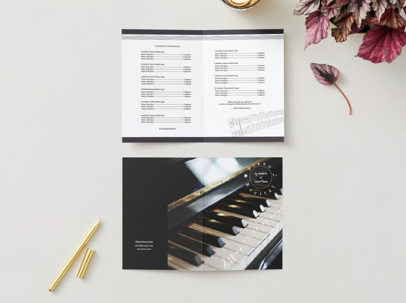 Piano Recital Program Template: Bifold Design, Editable on Canva ...