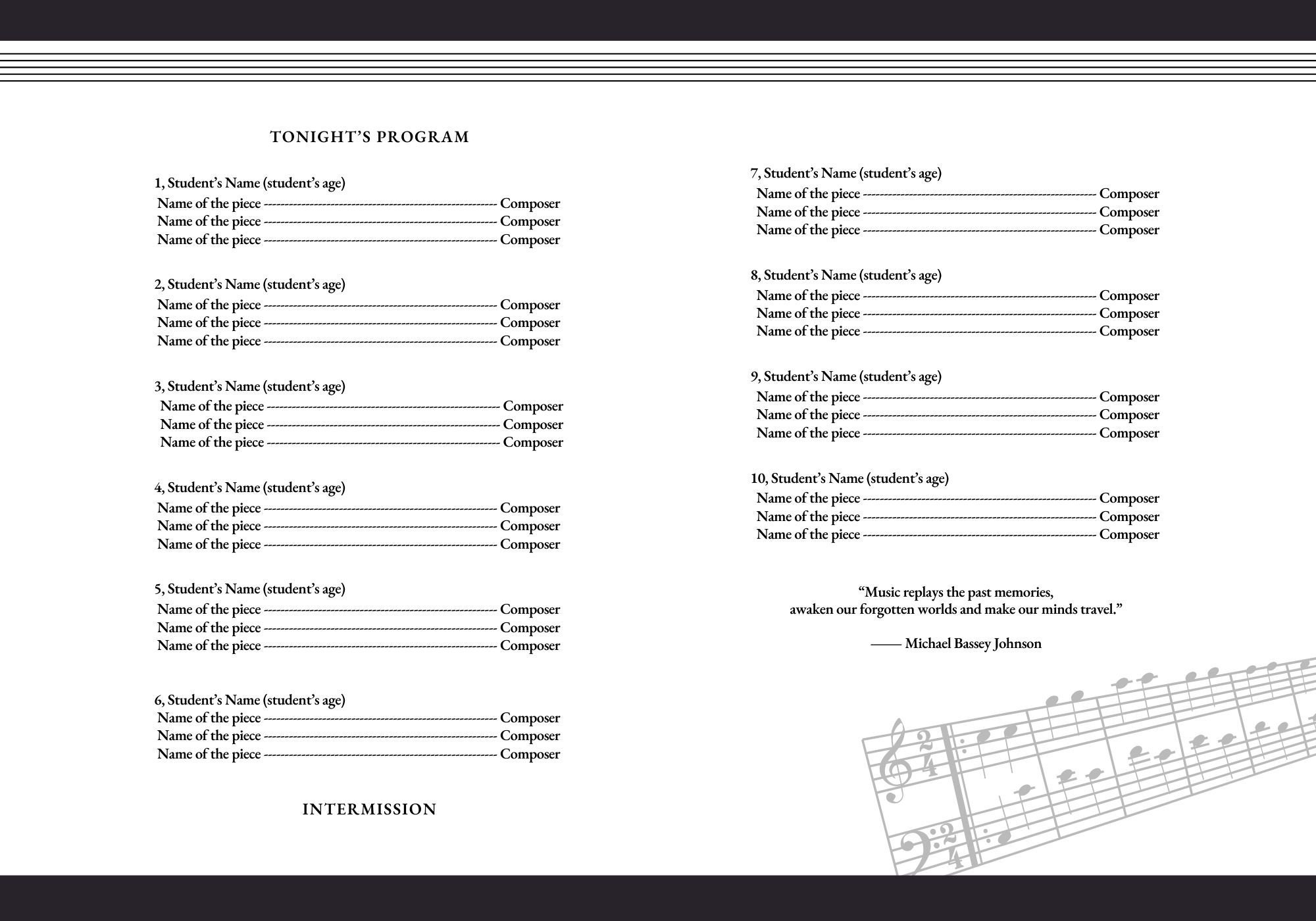 Piano Recital Program Template: Bifold Design, Editable on Canva ...