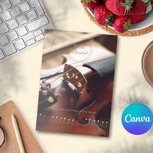Letter Size Violin Recital Program BiFold - Digital Download 11 x 8.5in (8.5 x 5.5in Folded)Editable on Canva