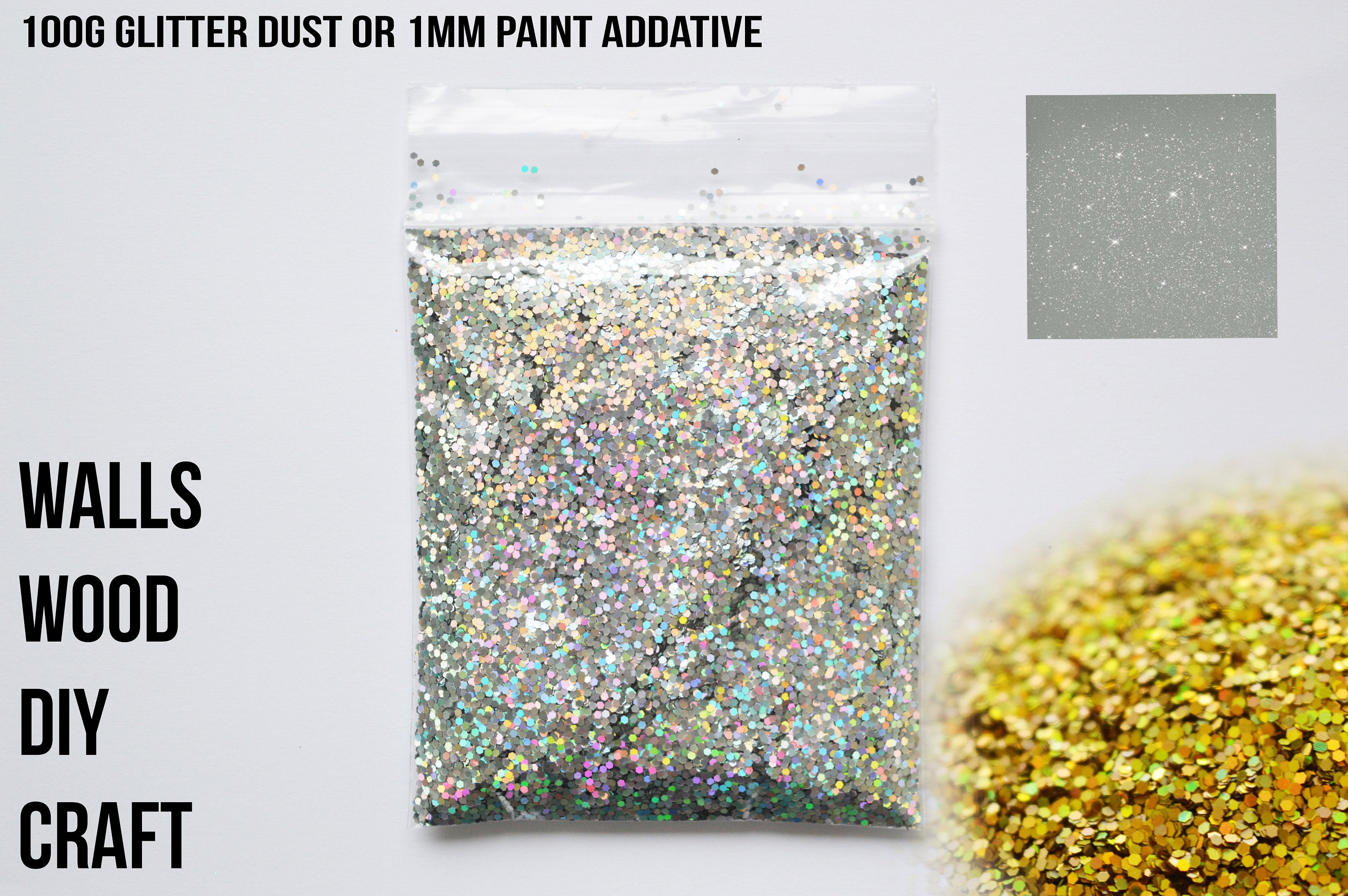 Hemway Glitter Paint Additive 100g for Emulsion Acrylic Walls Ceiling  Feature Wall Bedroom Bathroom ULTRA Fine / EXTRA Fine Silver 