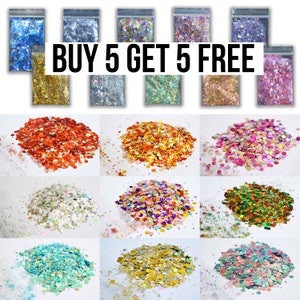 Multipurpose Glitter Craft Festival Chunky Mixed Face Eye Nail Body Hair Cosmetic Wine Glass Wax Melt 5g Bags by Octavia Buy 5 GET 5 Free