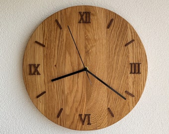 Horloge murale en bois, horloge en bois de chêne moderne unique | horloge murale minimaliste grande | Excellent cadeau pour déménagement, mobilier de salon.