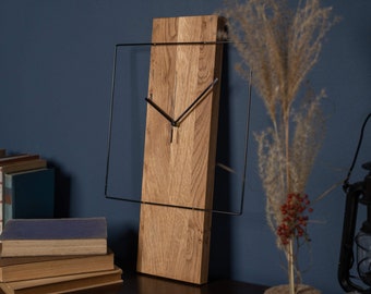 Wanduhr aus Holz, einzigartige moderne Holzuhr aus Eiche | minimalistische Wand Uhr groß | tolles Geschenk zum Umzug, Wohnzimmer Einrichtung