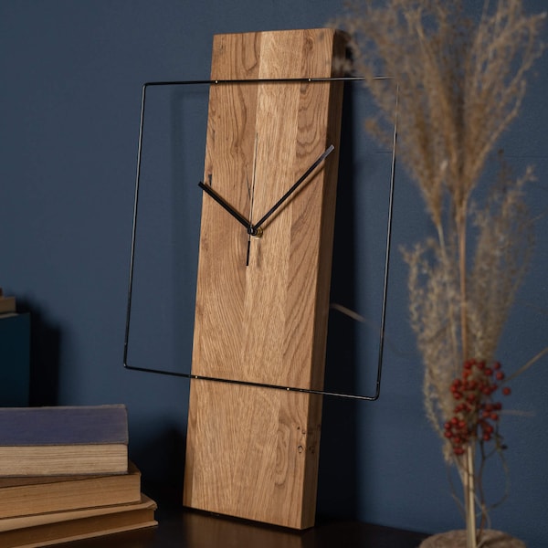 Wanduhr aus Holz, einzigartige moderne Holzuhr aus Eiche | minimalistische Wand Uhr groß | tolles Geschenk zum Umzug, Wohnzimmer Einrichtung