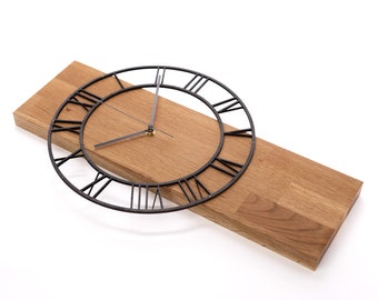 Horloge murale en bois, horloge en bois de chêne moderne unique | horloge murale minimaliste grande | Excellent cadeau pour déménagement, mobilier de salon.