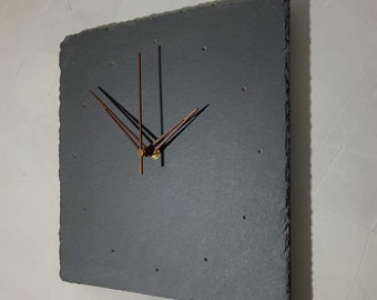 Horloge murale en ardoise avec aiguilles en bois, horloge en ardoise minimaliste moderne, mouvement silencieux