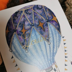 Luchtballonvaart ⦙ aanpasbare poster ⦙ geboortekaart voor de kinderkamer ⦙ aquarelillustratie