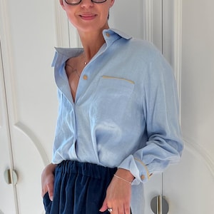 Yellow Striped Oversized Linen Shirt: Sustainable Elegant Top