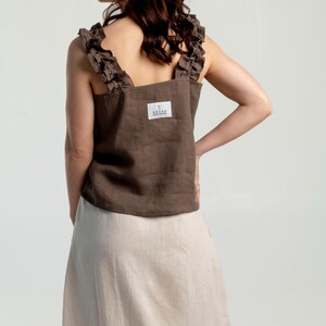 Adventurer II linen top, Lightweight summer blouse, Boho Linen Blouse, Linen top with ruffled straps, softened natural linen top beachwear