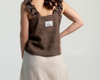 Blusa de lino con tirantes y volantes: blusa bohemia ligera