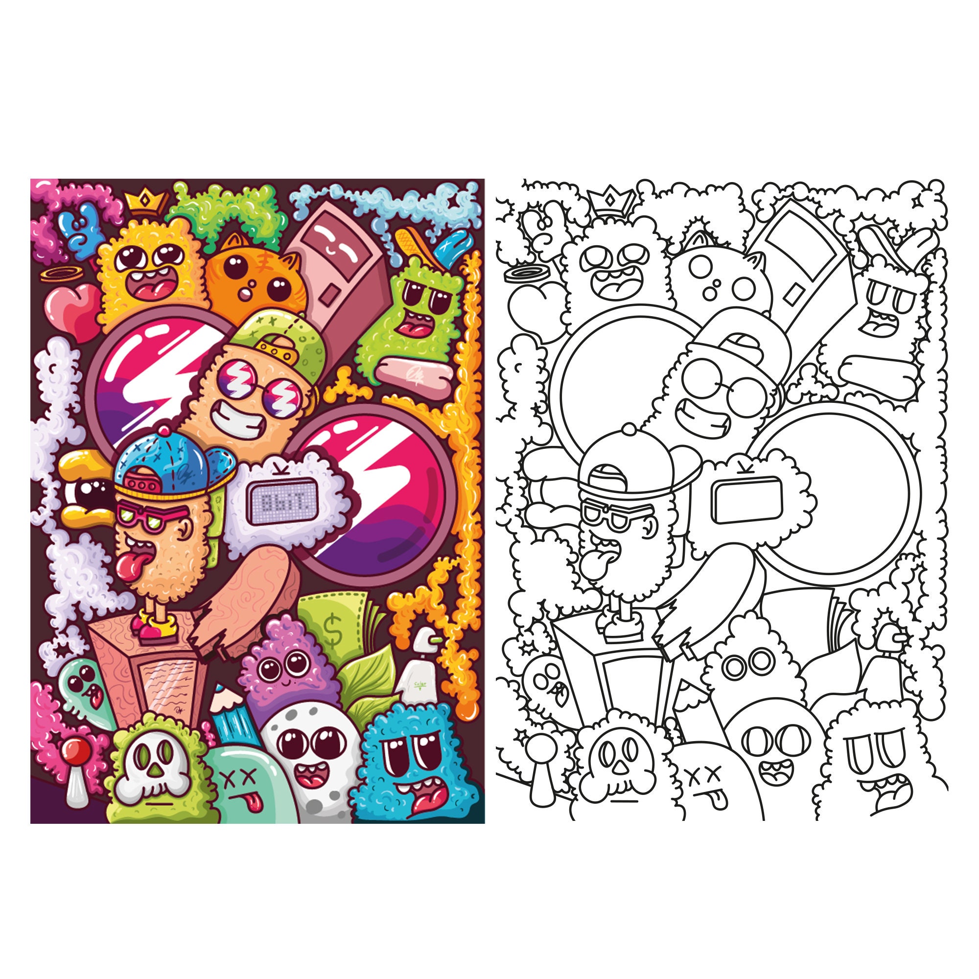 Doodle Coloring Pages for Adults, 3 Printable Pages, Cute Patterns and
