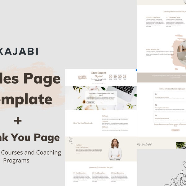 Kajabi Sales Page Template for Coaches, Online Course Creators & Entreprenerus | Neutral Landing Page | Launch Sales Funnel Template