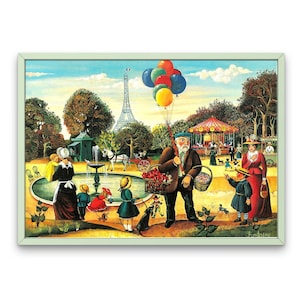Eiffeltorenprint, Fontaine, naïeve kunst, Franse vintage, wanddecoratie, inlijsten, INSTANT DOWNLOAD