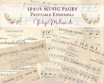 1920s French music scores, digital download, printable, vintage, ephemera, piano, journals
