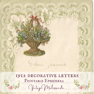 1912 decorative letters, printable, vintage, ephemera, digital, journals