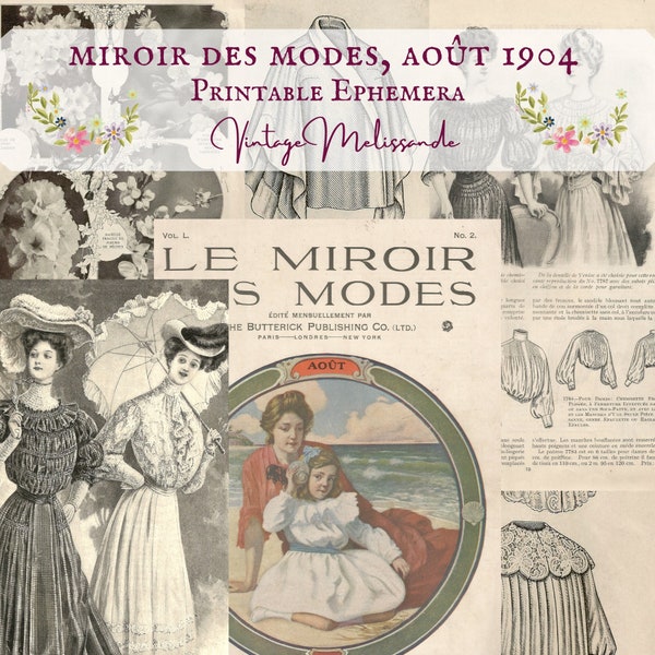 Le Miroir des Modes, Août  1904, French fashion magazine, digital, download, ephemera, collage, journal, craft, scrapbook, vintage