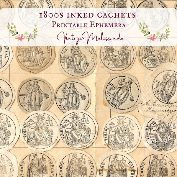 Printable 1800s French cachets, ink seals, digital download, ephemera, collage, journal, craft, scrapbook, vintage